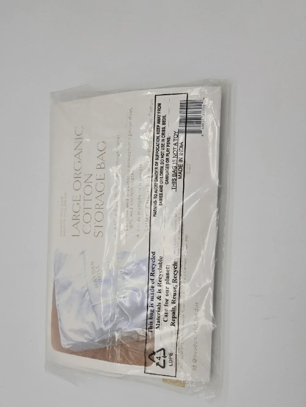 White Large Organic Cotton Storage Bag with Moth Traps